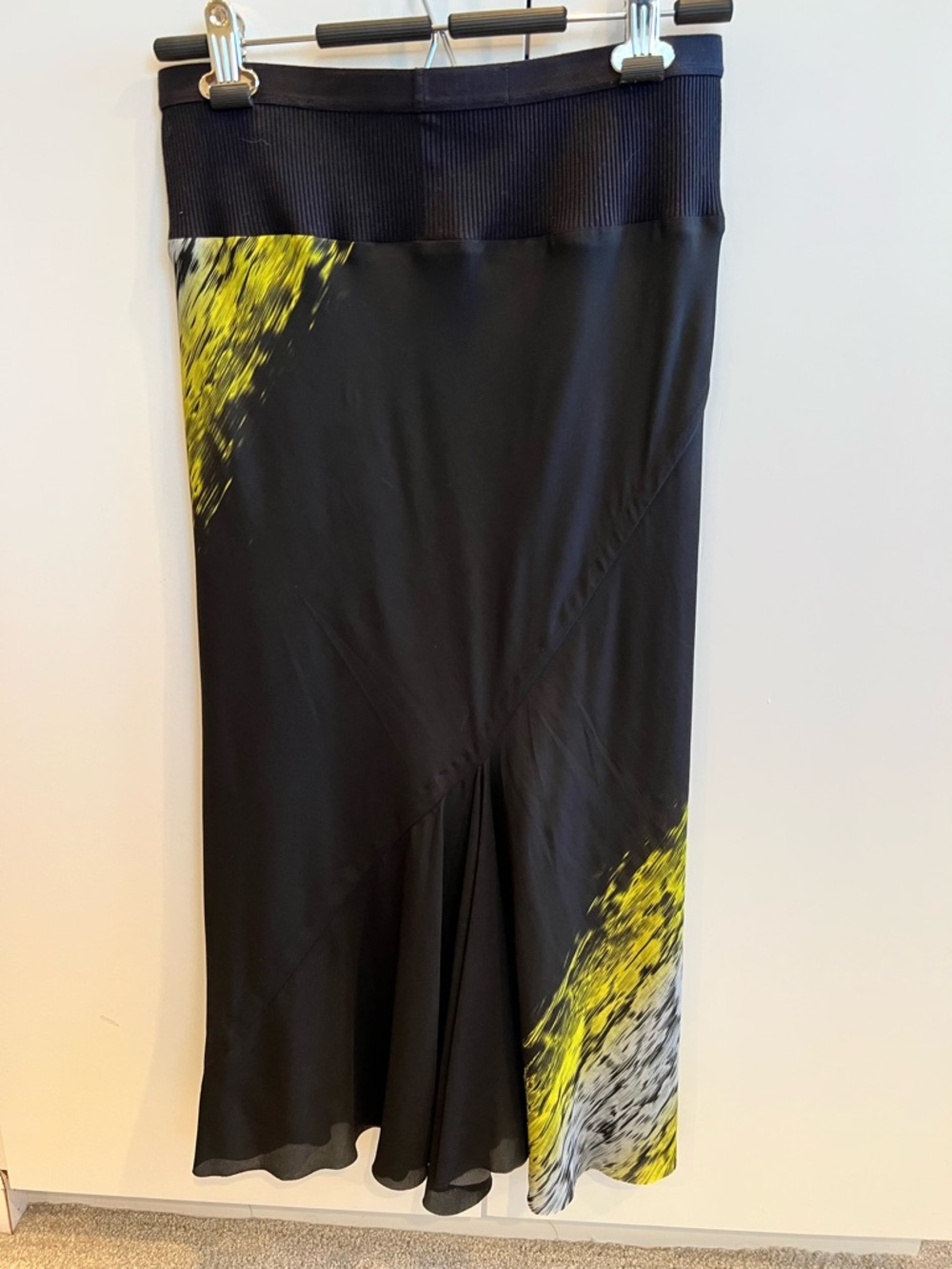 Rick Owens Black Midi Skirt with Yellow Accent Brushstrokes